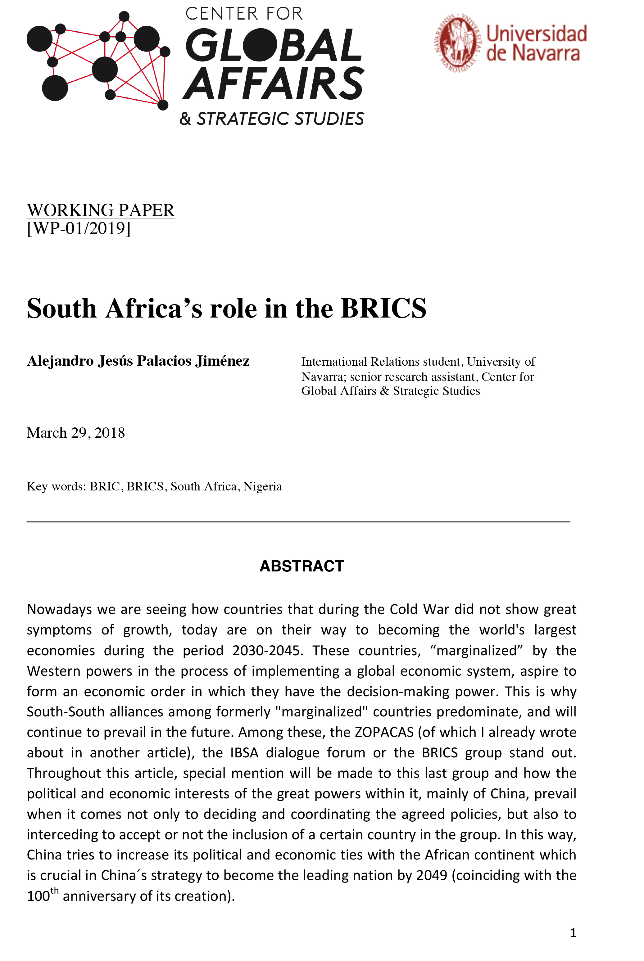 South Africa’s role in the BRICS