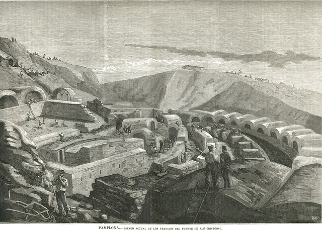 Lám. 2: Pamplona.- Estado actual de los trabajos del Fuerte de San Cristóbal (Masi). La Ilustración Militar: revista literaria, científica y artística, Madrid, marzo de 1882. nº 18, p. 301.